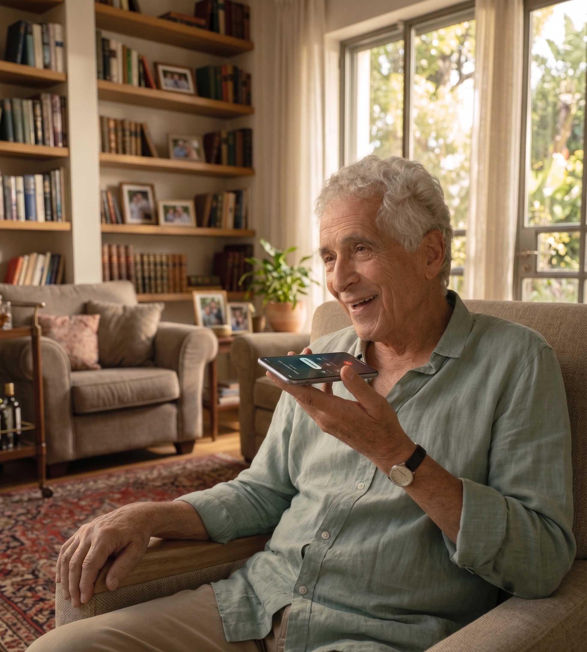 Elderly man speaking on phone with Aharon